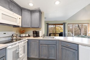 Fridge, microwave, oven, stovetop - Wooded Villa with Resort Access, Fireplace, King Bed (Galena)