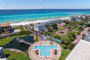 A resort with a swimming pool, beach access, and a view of the ocean. - Comfy 1-Bedroom, 2-Bath Condo in Gated Community - Includes 3 Adult Bikes! (Santa Rosa Beach)