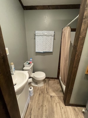 Douche, serviettes fournies, papier toilette