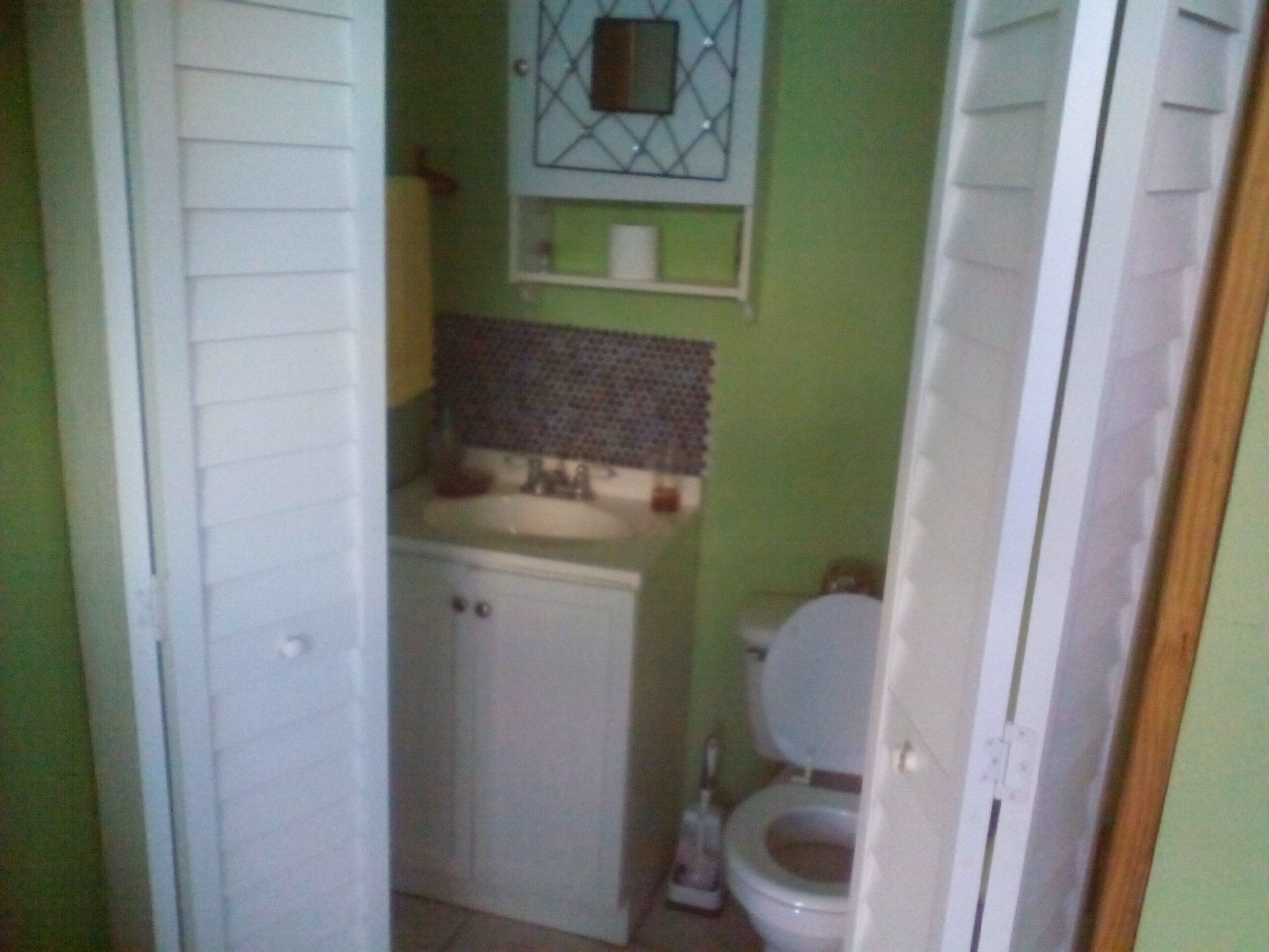 Combined shower/tub, soap, shampoo, toilet paper