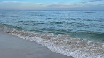 On the beach, sun loungers