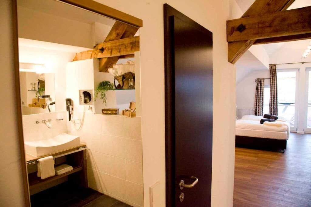 Hair dryer, bathrobes, towels