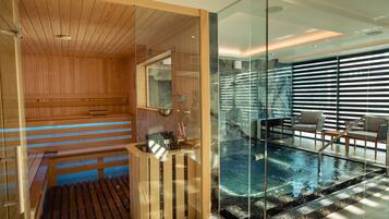 Een sauna, een bubbelbad