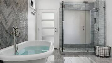 Bathtub, hair dryer, towels