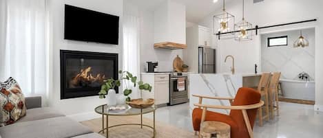 TV, fireplace, offices