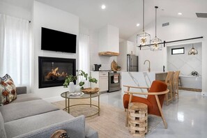 TV, fireplace, offices