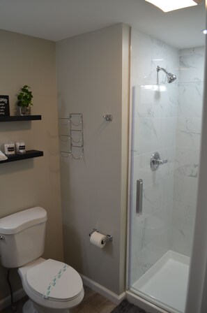 Combined shower/bathtub, hair dryer, towels, toilet paper - Hot Tub, Firepit, Fireplaces, Grills & Game Room (Albrightsville)