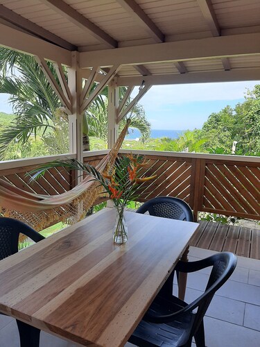 Le jasmin cottage with sea view, 500m from the beach.