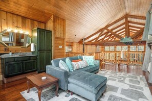 Televisión, chimenea, reproductor de DVD y estéreo 