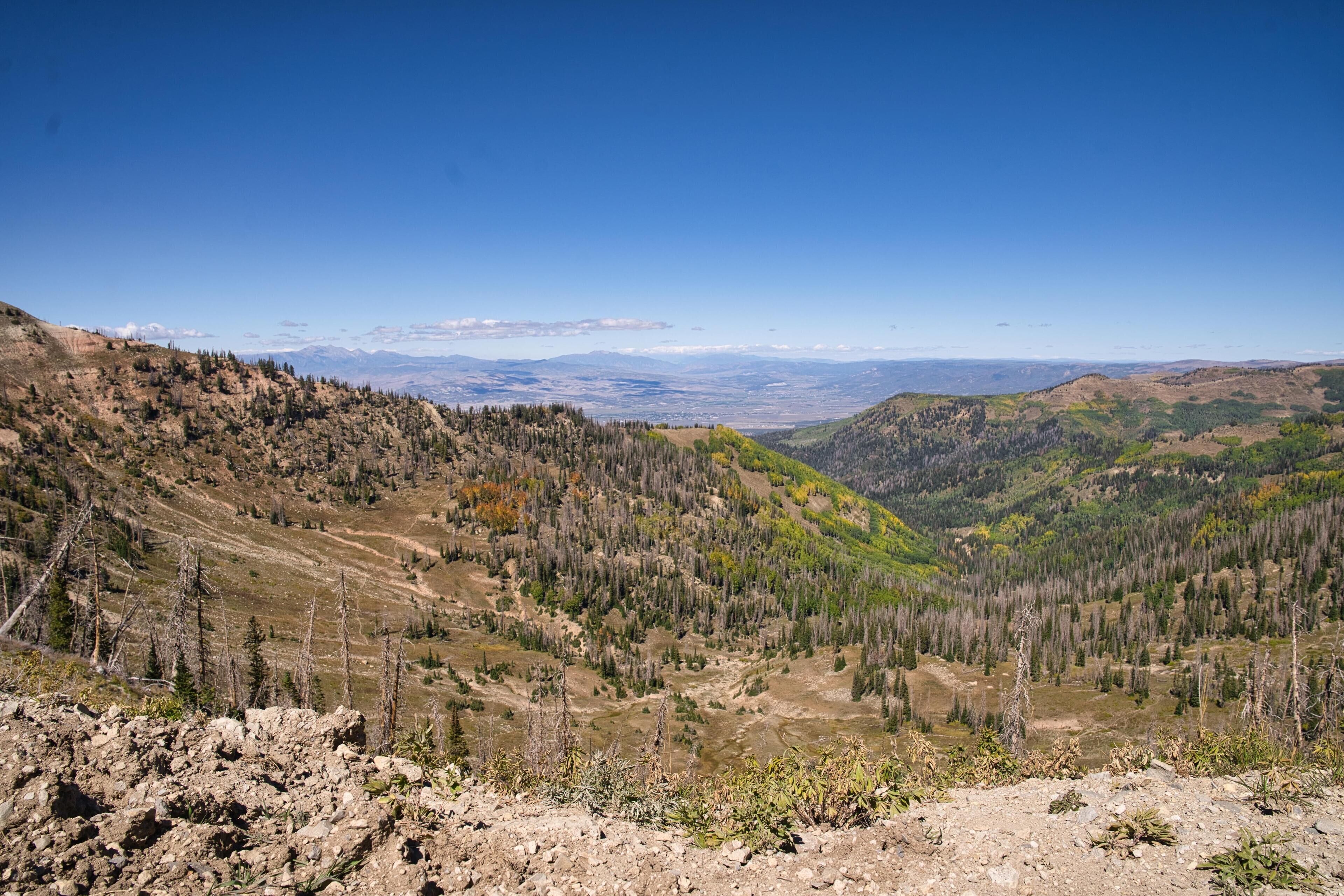 A mountainous landscape with a clear sky.