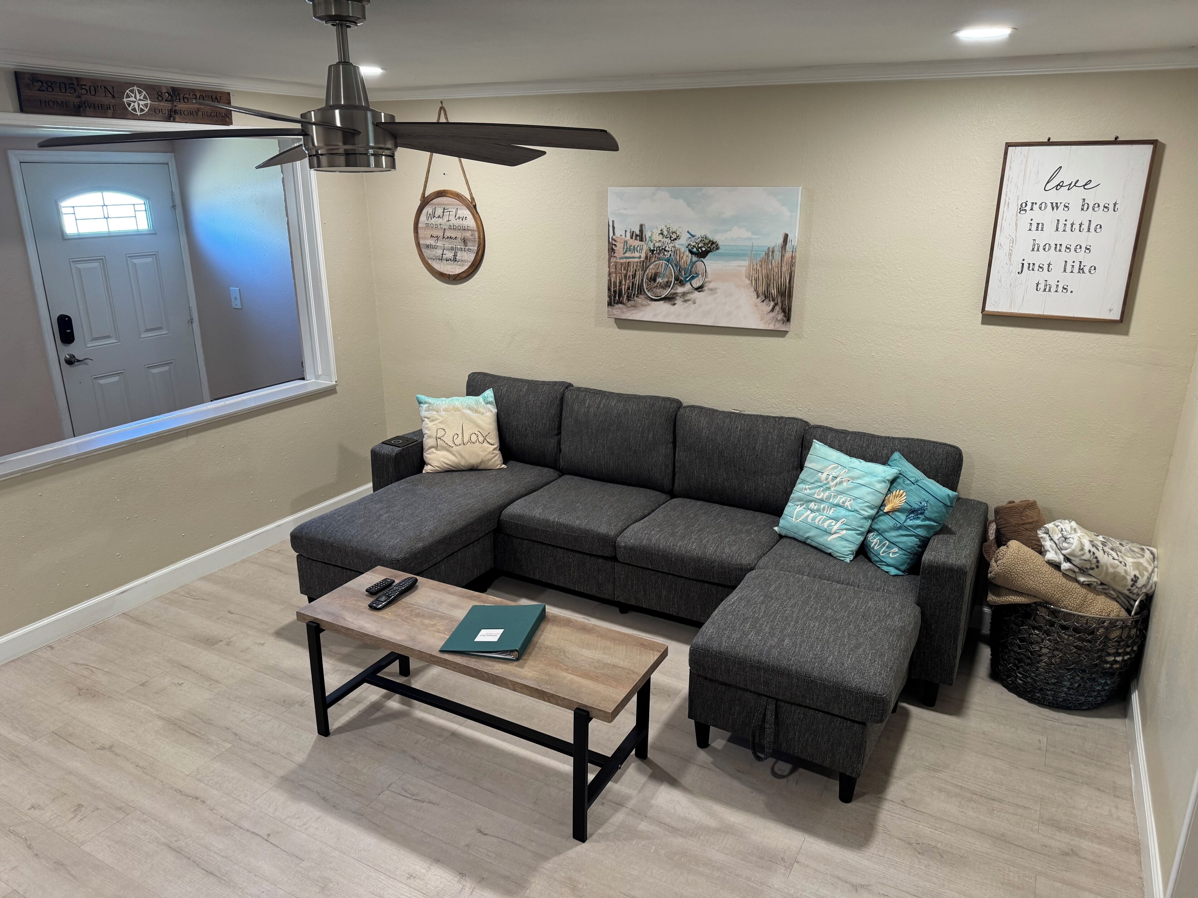 Smart TV, fireplace, video games, stereo