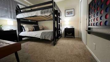 2 bedrooms, desk, iron/ironing board, travel crib