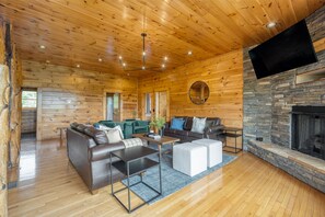Smart TV, fireplace, foosball