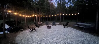Retreat to our cozy cabin nestled in a private hideaway.
Solar lights & shower