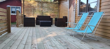 Terrace/patio. Cottage near Visby, golf courses, beaches and entertainment