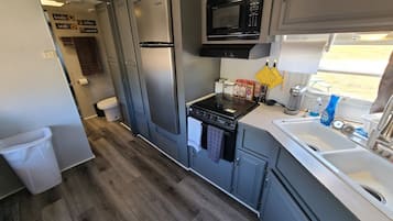 Frigorífico, microondas, horno y placa de cocina