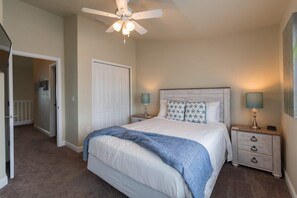 3 bedrooms, desk, iron/ironing board, travel cot