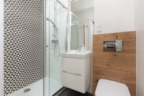 Douche, séchoir à cheveux, serviettes fournies