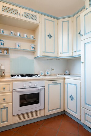 Fridge, oven, cookware/dishes/utensils