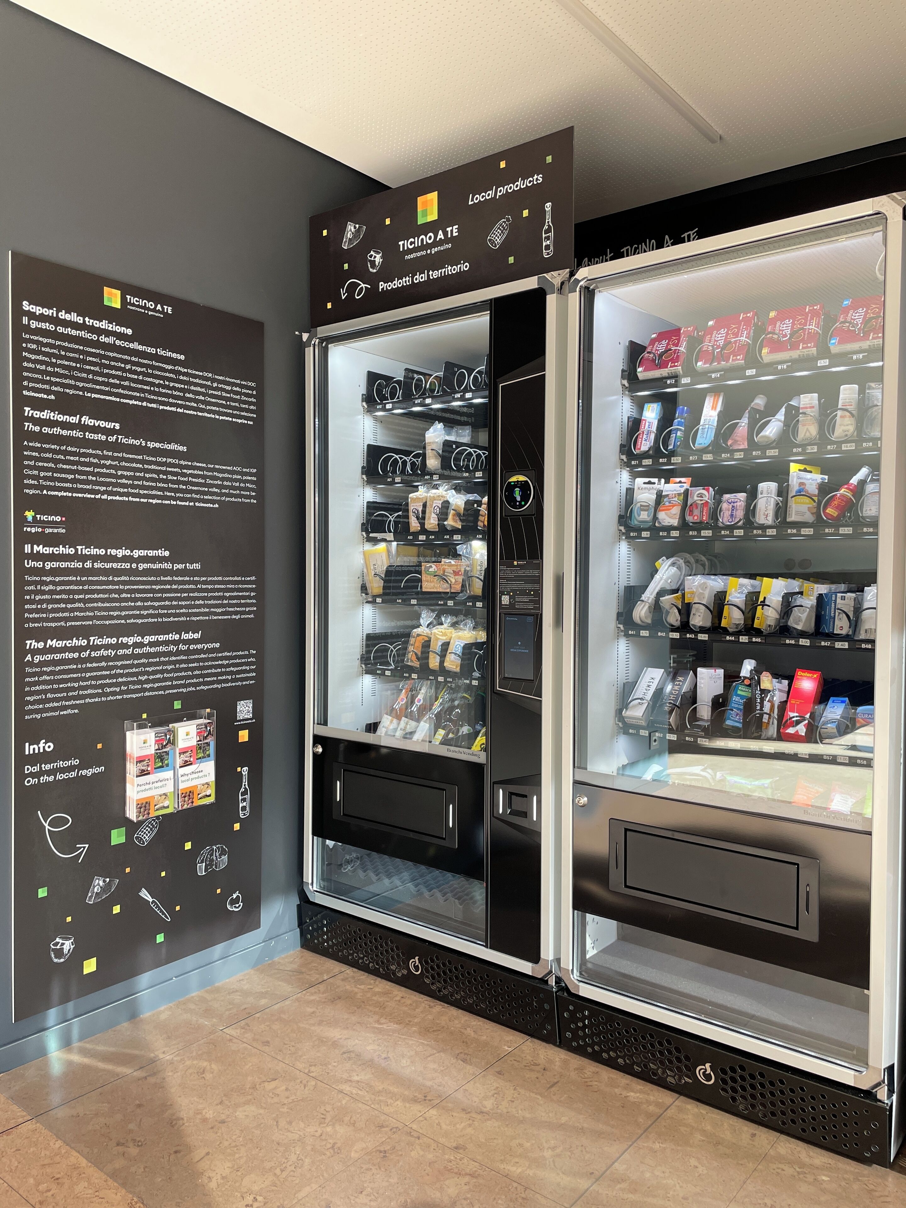 A vending machine stocked with local products and traditional flavors.