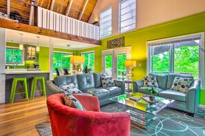 Télévision, cheminée, jeux vidéo, lecteur de DVD