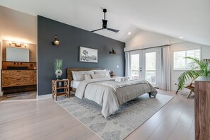 1 bedroom, desk, iron/ironing board, travel cot