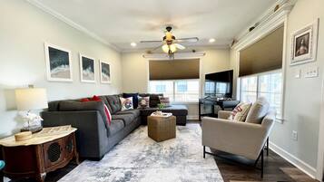 Smart TV, DVD player, books, video library