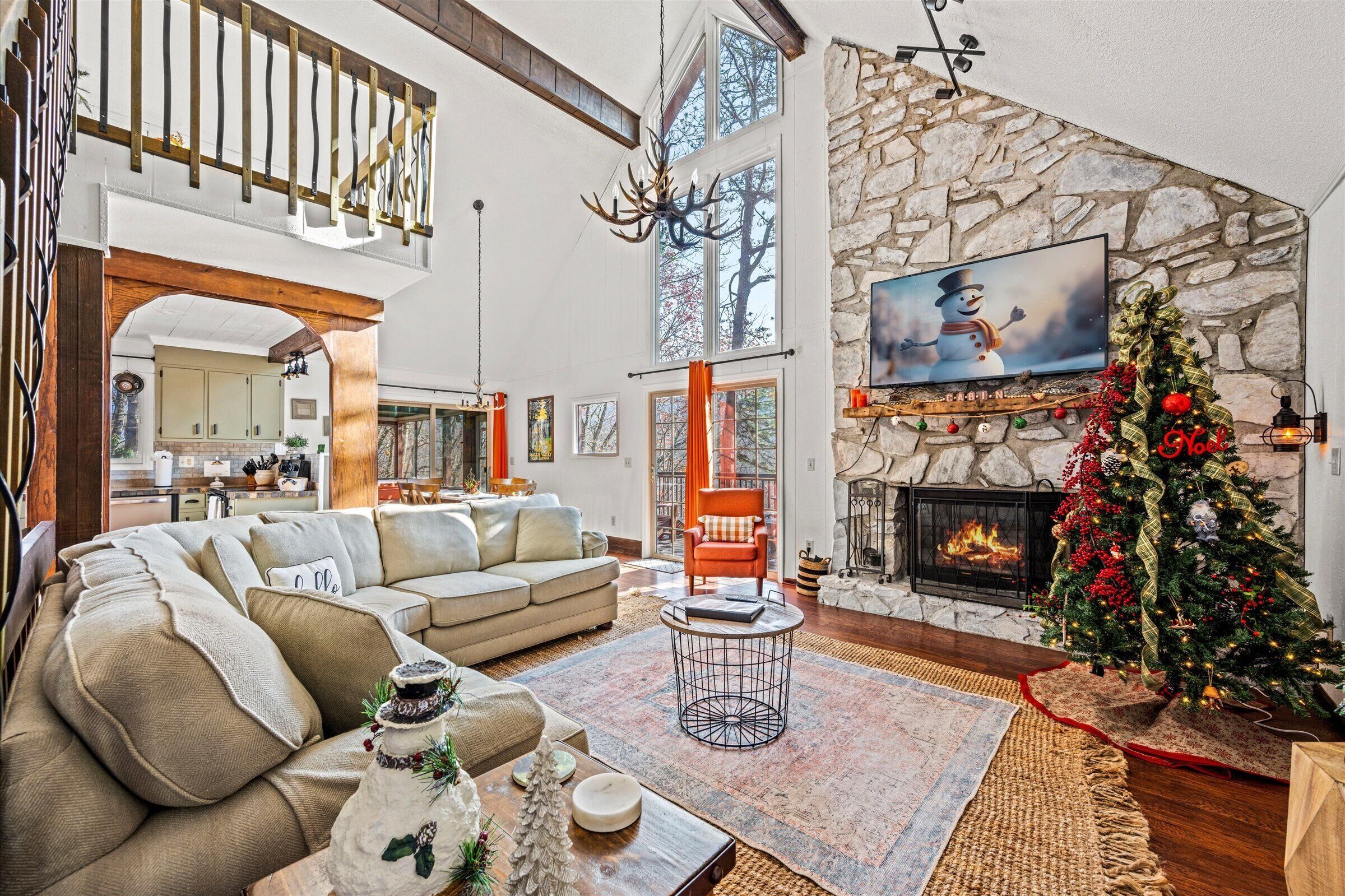 Smart TV, fireplace, table tennis, books