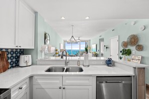 Fridge, microwave, oven, stovetop - Oceanfront Luxury 3bd/2ba. Dedicated Elevator. 2026 Updates. Beach Srv Incl. (Panama City Beach)