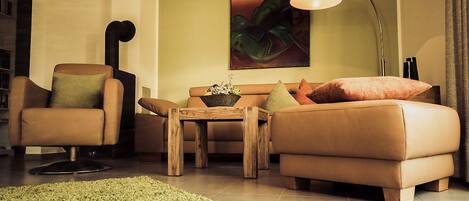 TV, caminetto, lettore DVD, libri