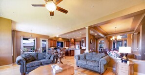 Smart TV, fireplace, DVD player, books