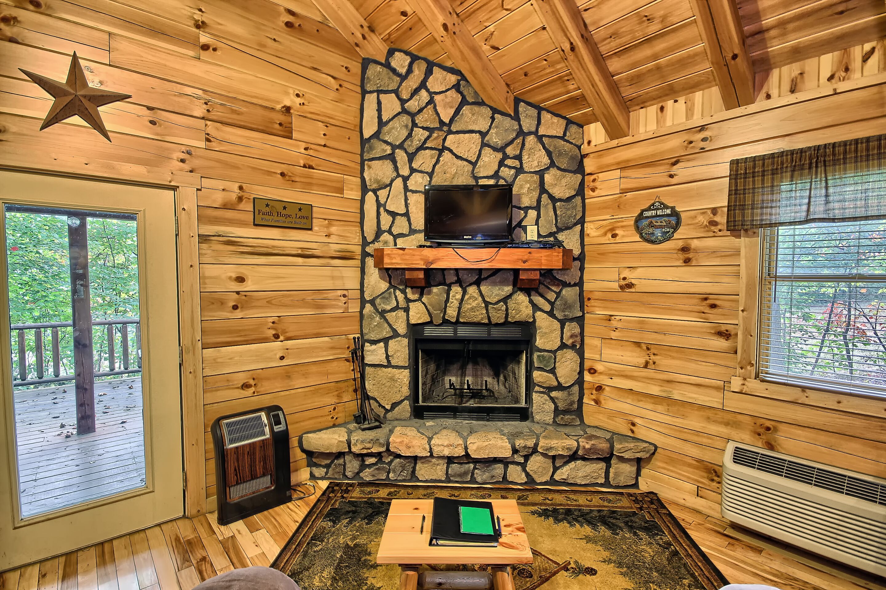 TV, fireplace