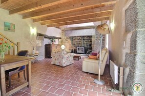 Télévision, cheminée, livres