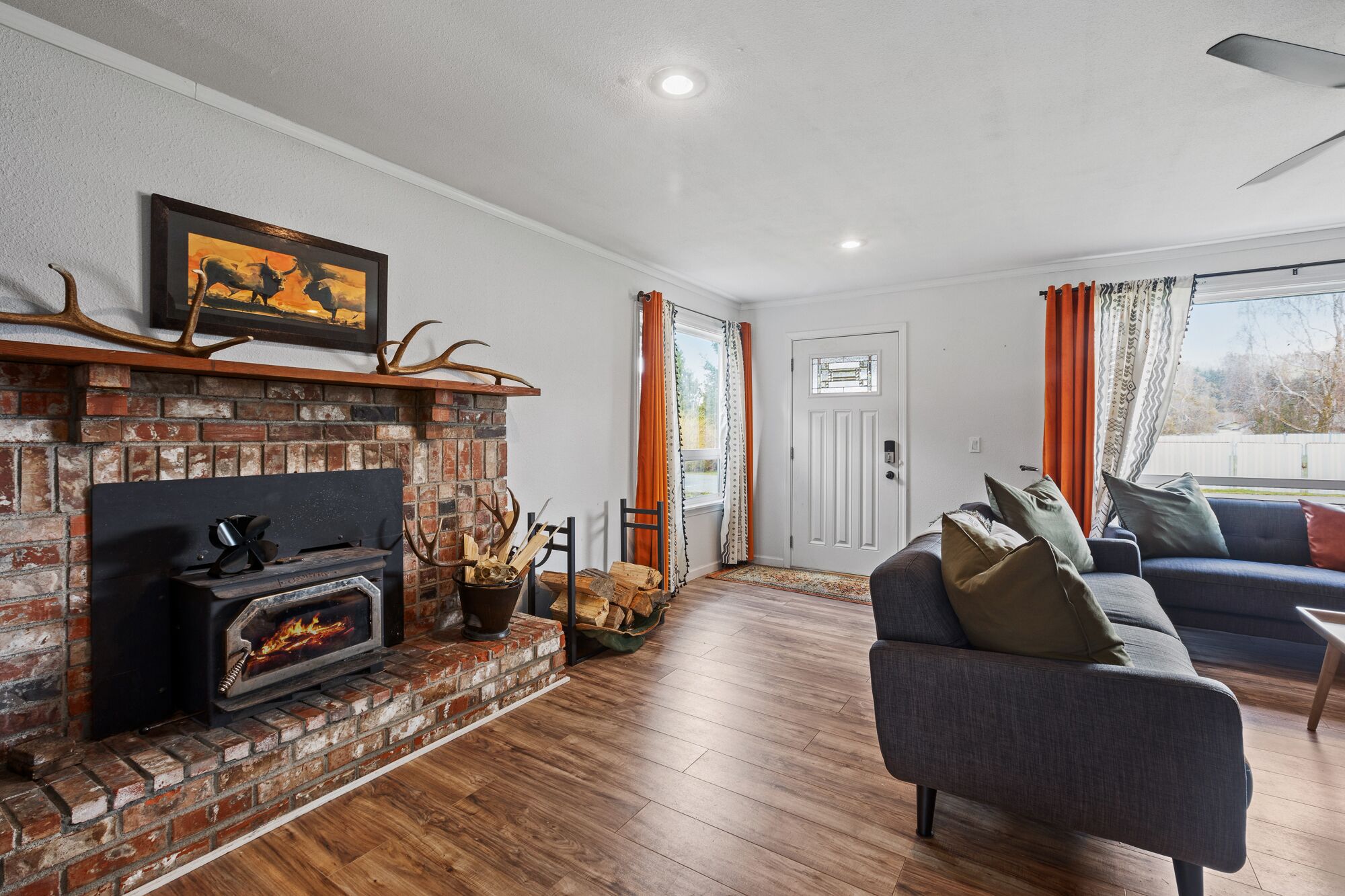 Smart TV, chimenea y libros 