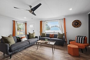 Smart TV, chimenea y libros 
