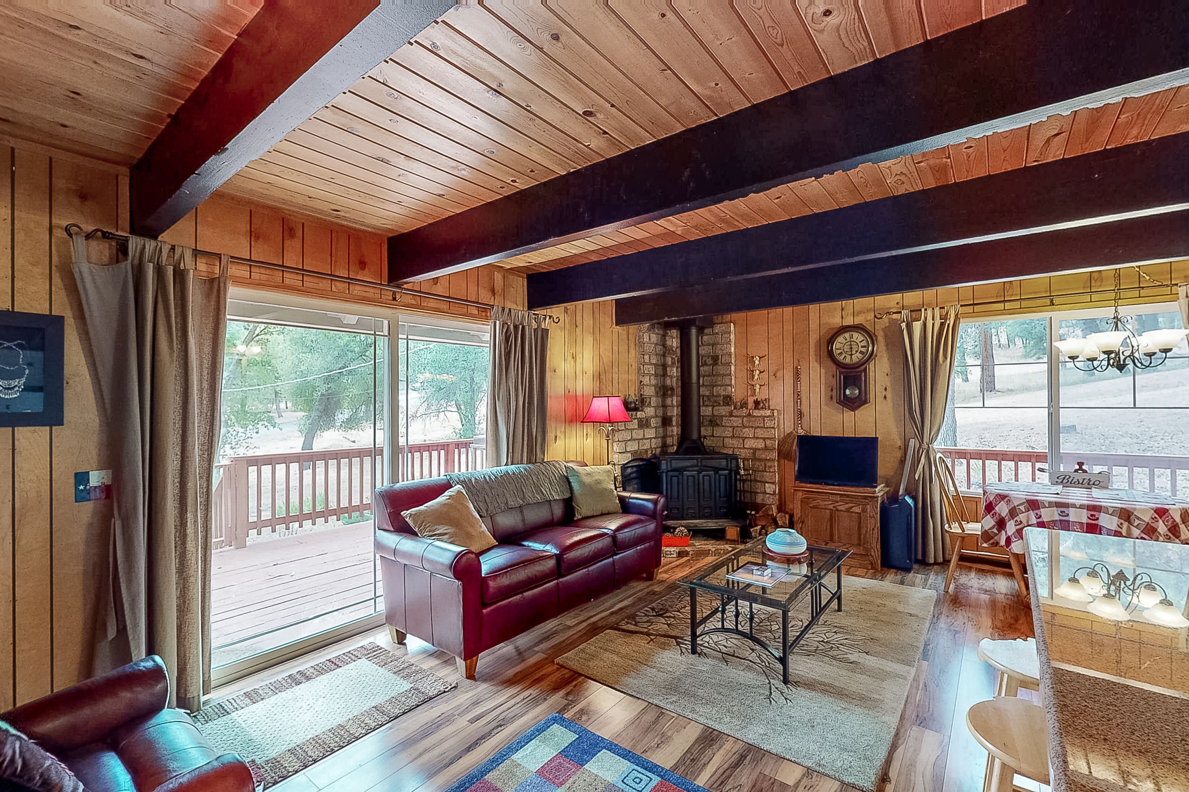 Cozy, dog-friendly cabin with deck, wood stove, pool access & quiet location