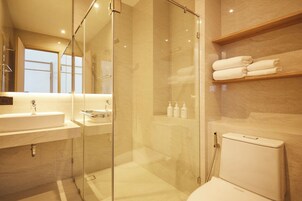 Ducha, secador de pelo, bidet, toallas