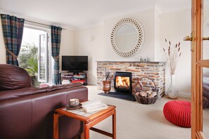 TV, fireplace - Driftwood, Crantock, sandy beach & coastal walks (Crantock)