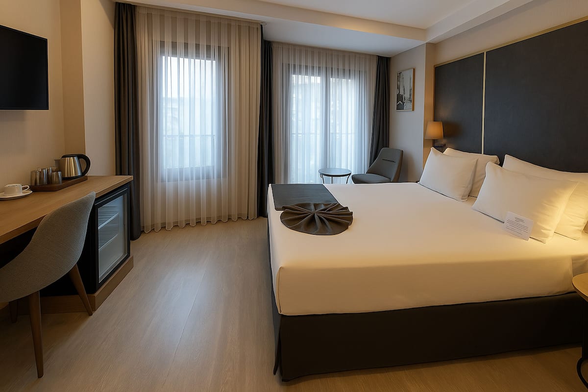 1 quarto, roupas de cama premium, frigobar, cofres nos quartos