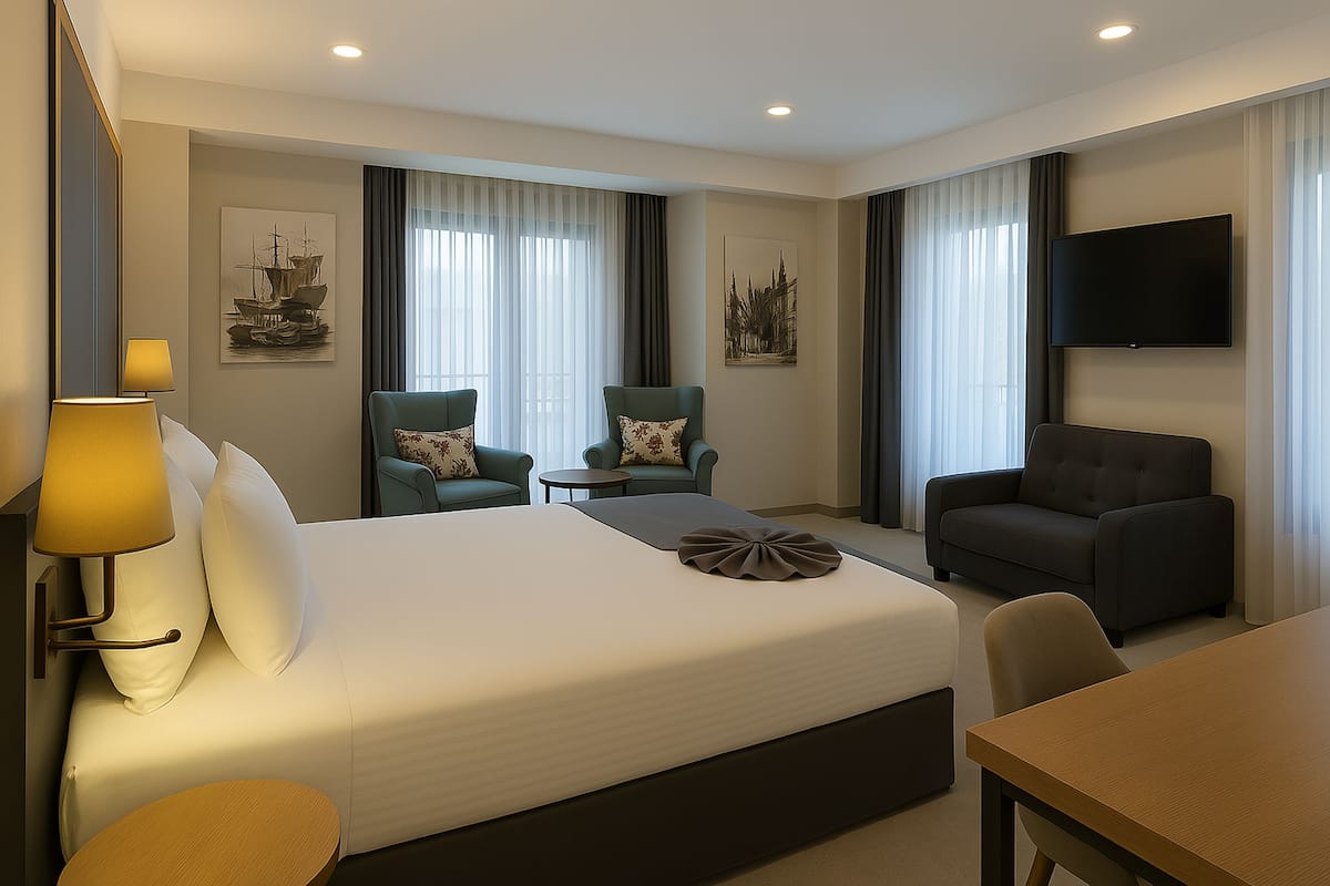 1 quarto, roupas de cama premium, frigobar, cofres nos quartos