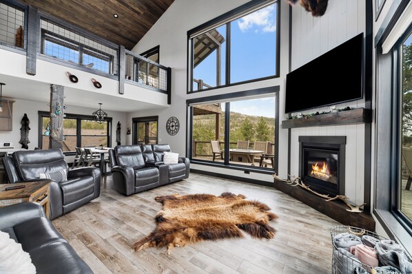 TV, fireplace, foosball