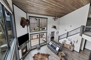 TV, fireplace, foosball