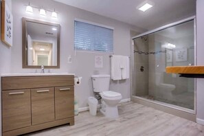 Ensemble douche/baignoire, sèche-cheveux, serviettes fournies