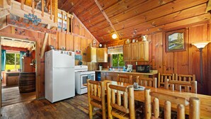 Coffee/tea maker, fridge, microwave, oven - Quaint, cozy vacation cabin with hot tub near Natural Bridge State Park (Rogers)
