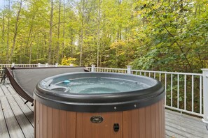 Outdoor spa tub - Secluded, Cozy Cabin with Hot Tub in a heavily forested setting. Great Location. (Rogers)