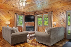 Smart TV, fireplace, DVD player