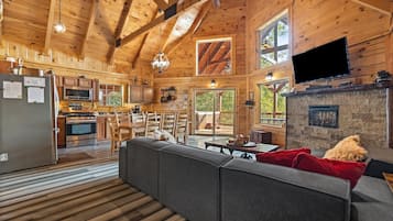 Smart TV, fireplace, video games, stereo