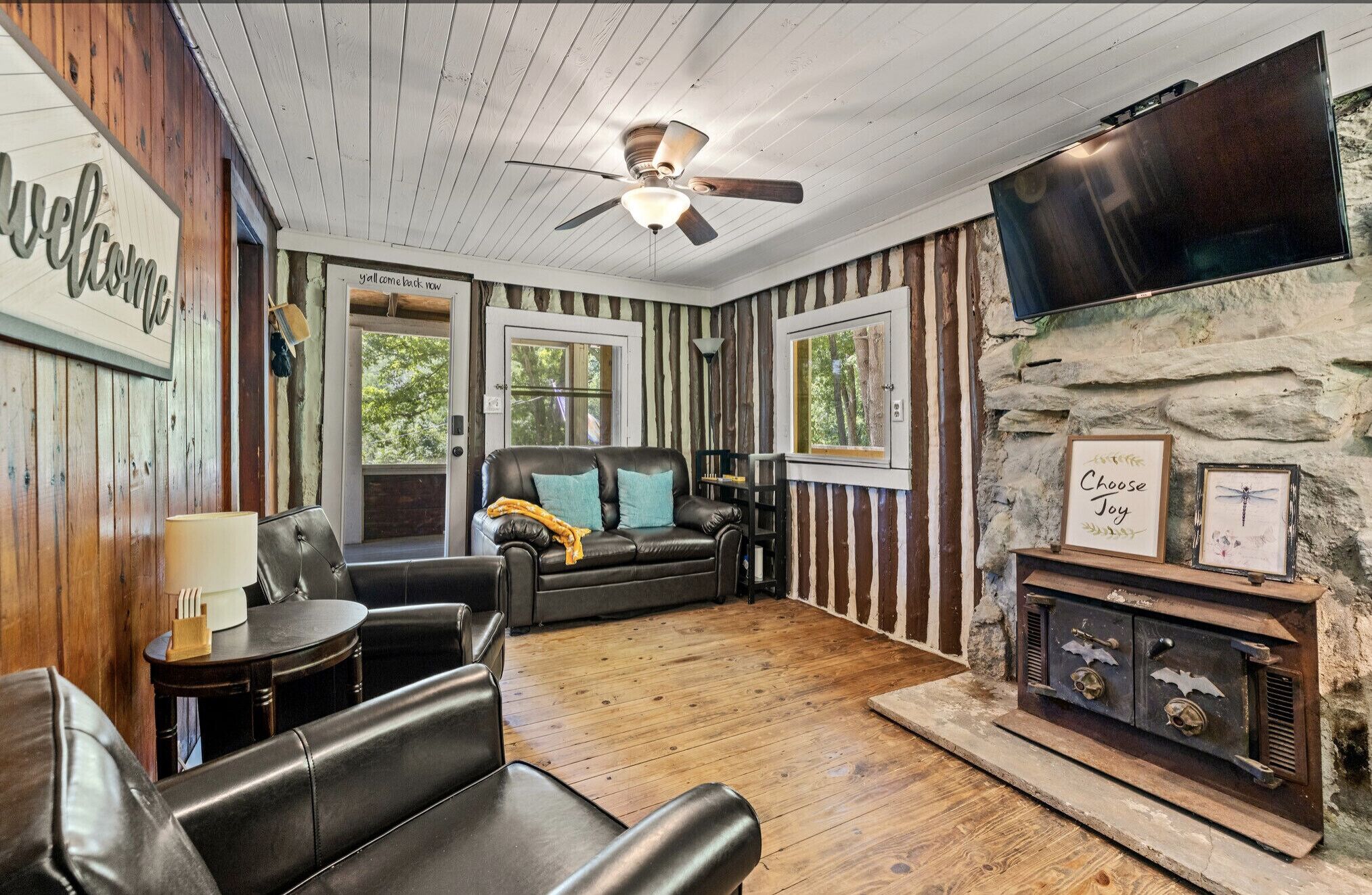 rustic cozy cabin with porches