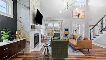 Smart TV, fireplace, video games, offices