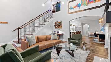 Smart TV, fireplace, video games, offices